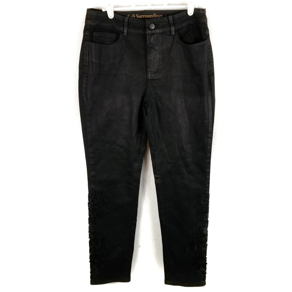 Soft Surroundings NWT Black Coated Cotton Embellished Jeans Size 6